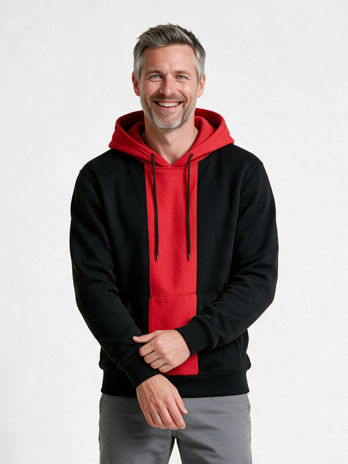 Torin - Men's Contrast Panel Pullover Hoodie - Black Red