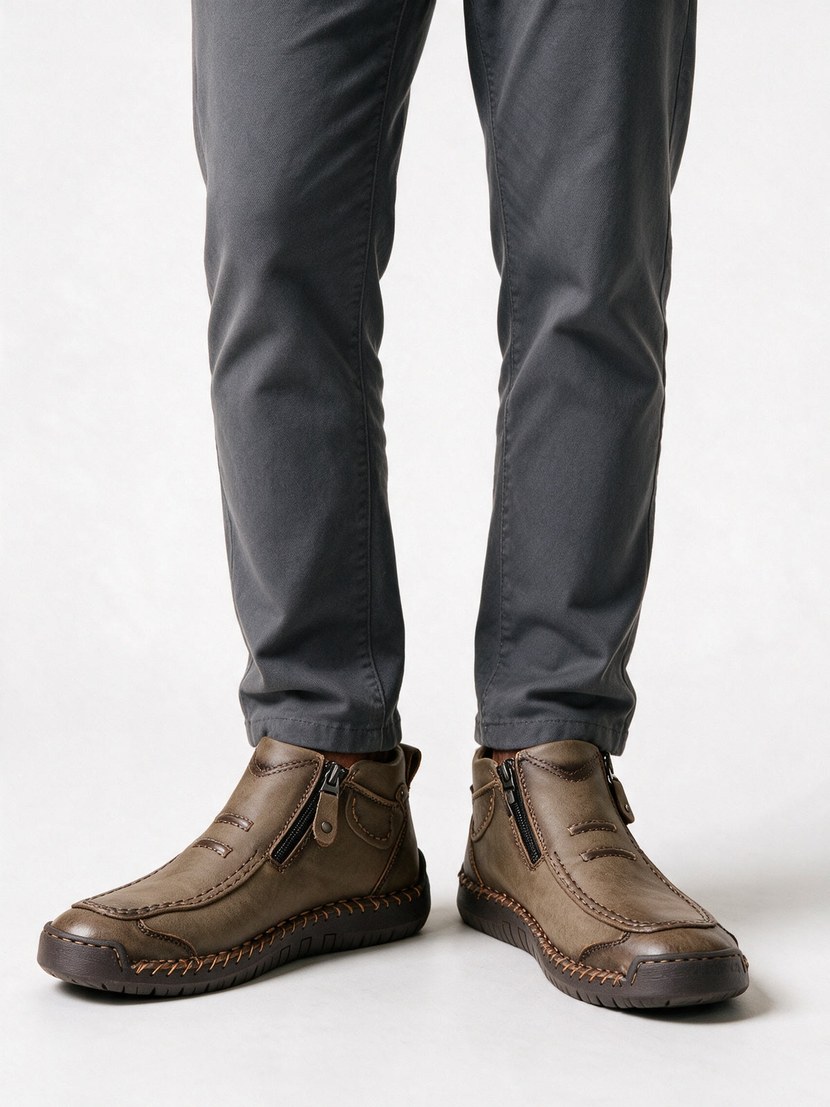 Torsten - Men's Hand Stitched Moc Toe Side Zip Boots - Khaki