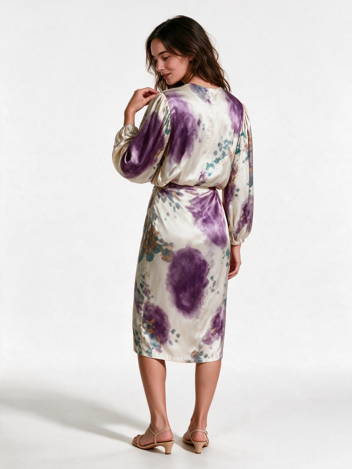 Viola - Draped Wrap V-Neck Long Sleeve Midi Dress - view 5