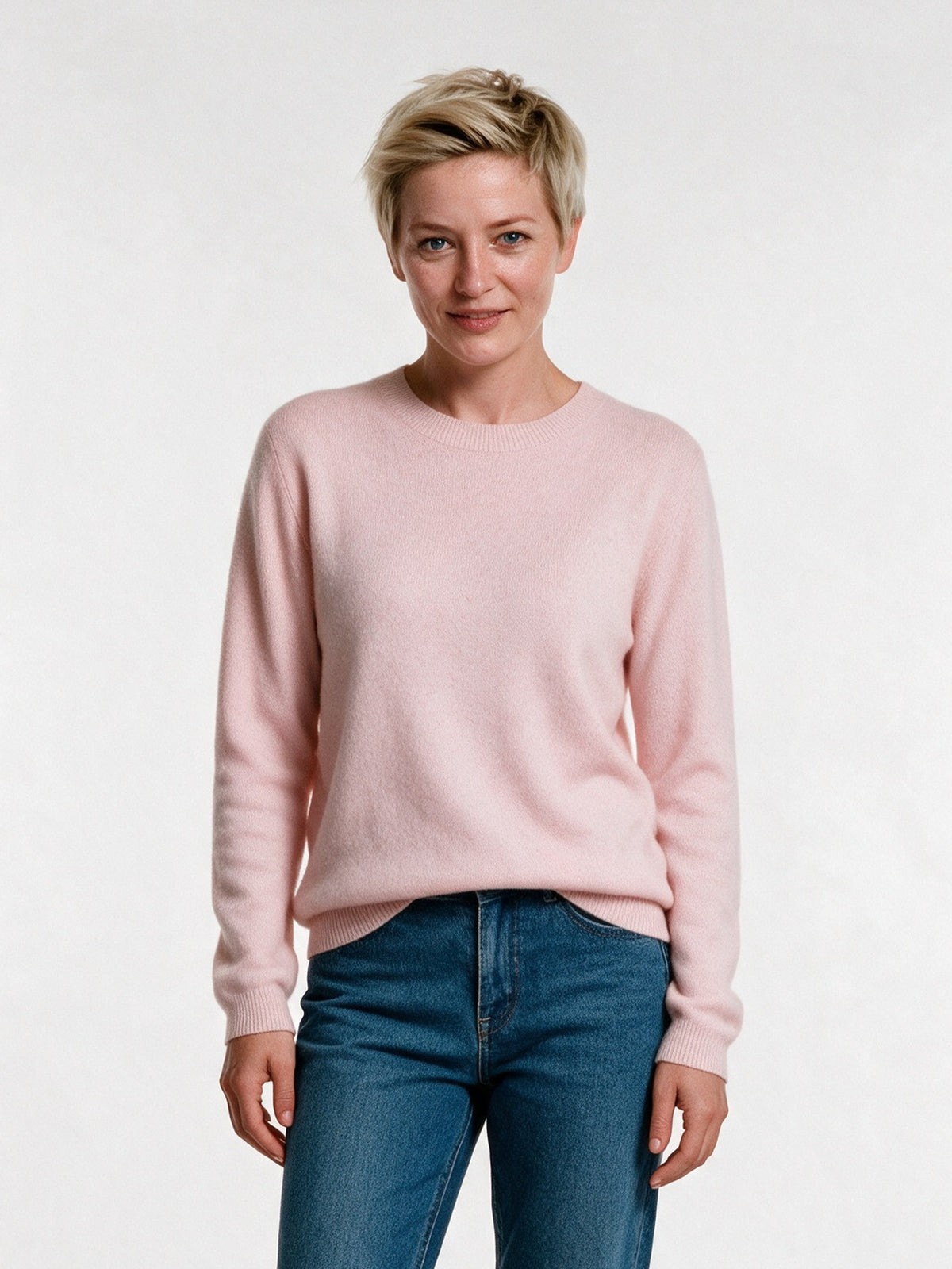 Yara - Women's Soft Knit Crew Neck Pullover - Pale Pink