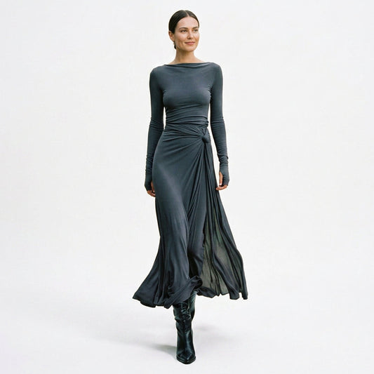 Clara - Elegant Grey Wrap Maxi Dress for Women
