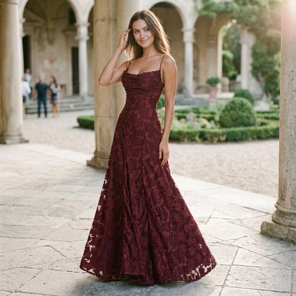 Selene - Elegant Lace Maxi Evening Gown for Formal Events