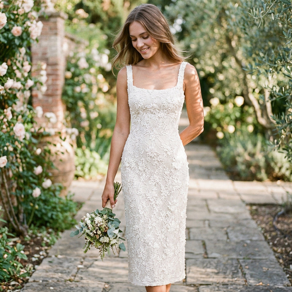 Valentina - Elegant Floral Lace Midi Dress for Women