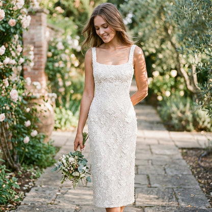 Valentina - Elegant Floral Lace Midi Dress for Women
