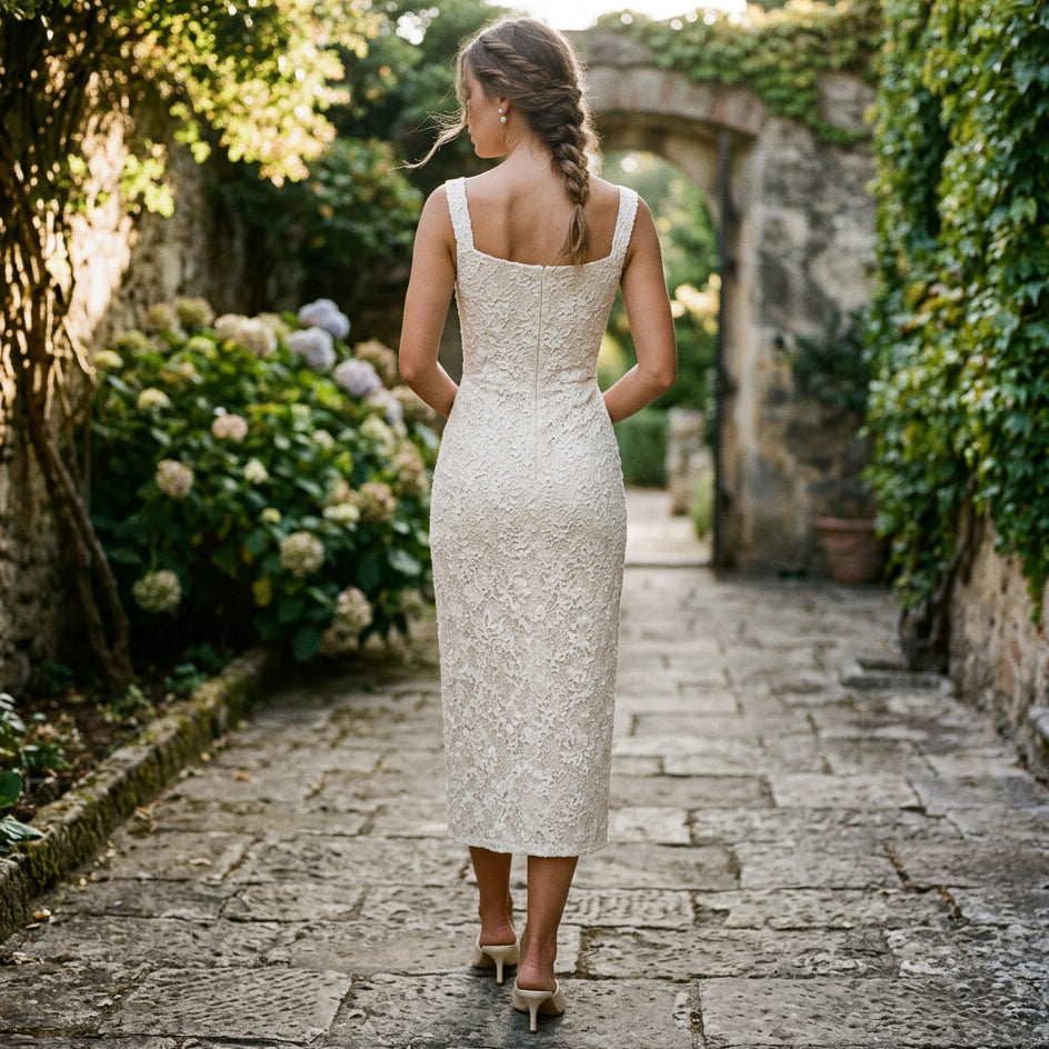 Valentina - Elegant Floral Lace Midi Dress for Women