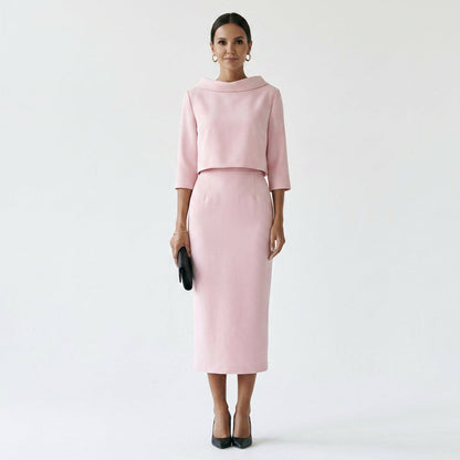 Calista - Elegant Boat Neck Top and Midi Skirt Set