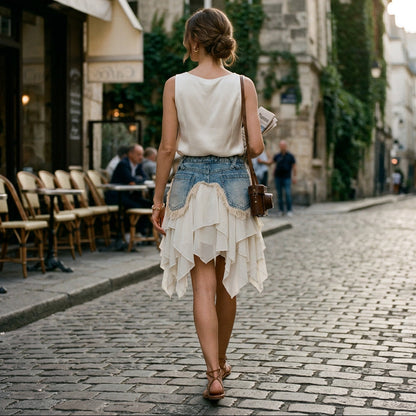 Fleur - Stylish Denim Skirt with Patchwork Design
