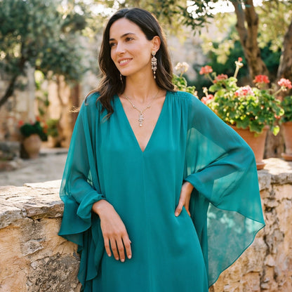 Lavinia - Elegant Chiffon Maxi Dress With Sleeves