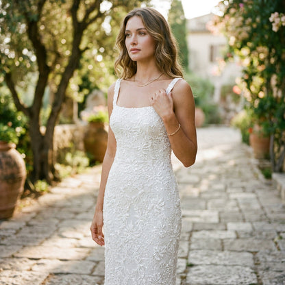 Valentina - Elegant Floral Lace Midi Dress for Women