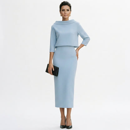 Calista - Elegant Boat Neck Top and Midi Skirt Set