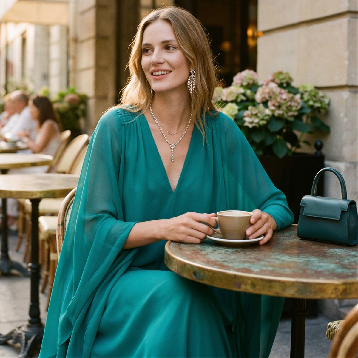 Lavinia - Elegant Chiffon Maxi Dress With Sleeves