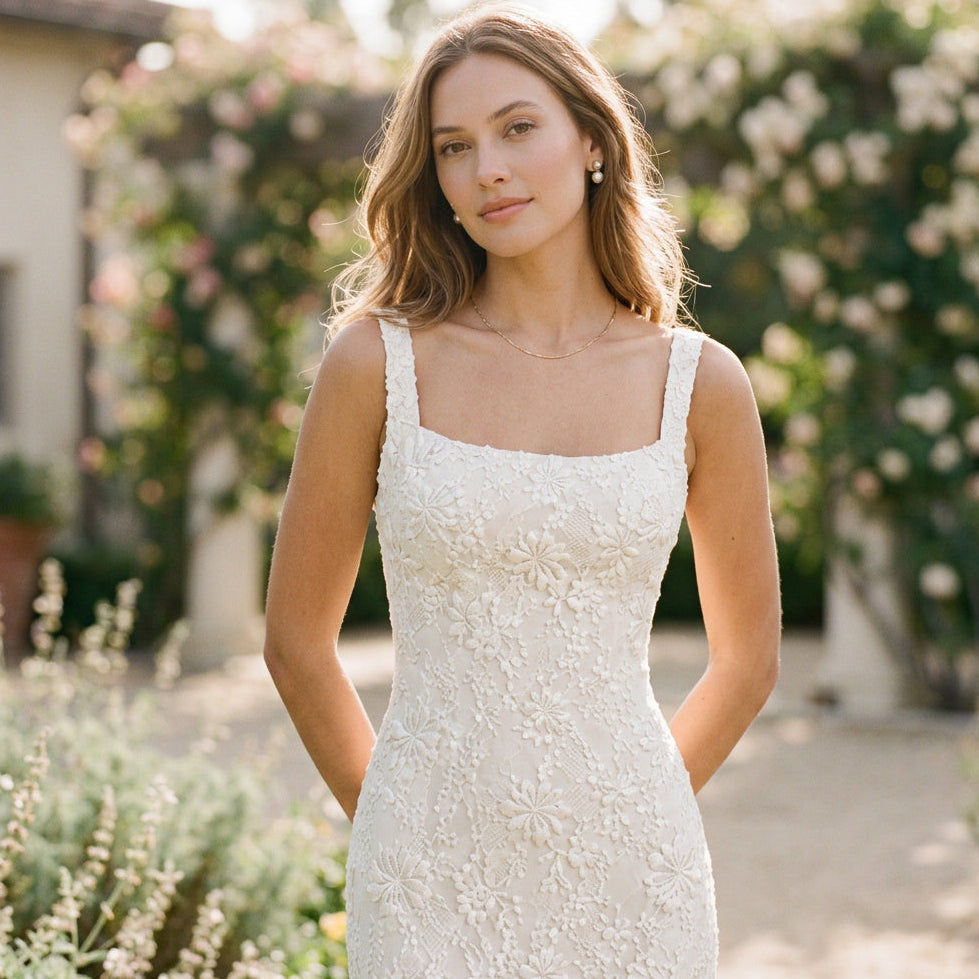 Valentina - Elegant Floral Lace Midi Dress for Women