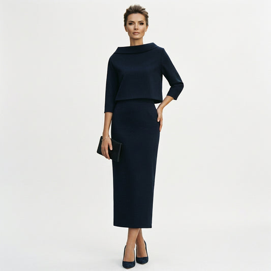 Calista - Elegant Boat Neck Top and Midi Skirt Set