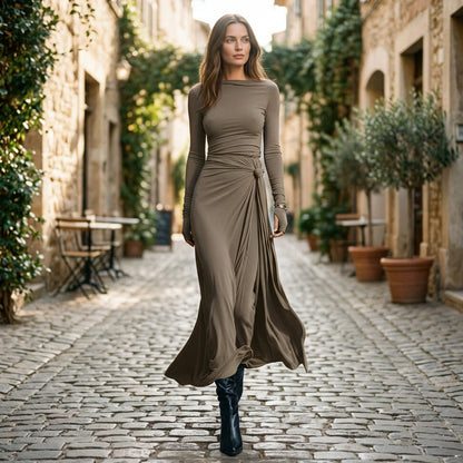 Clara - Elegant Grey Wrap Maxi Dress for Women
