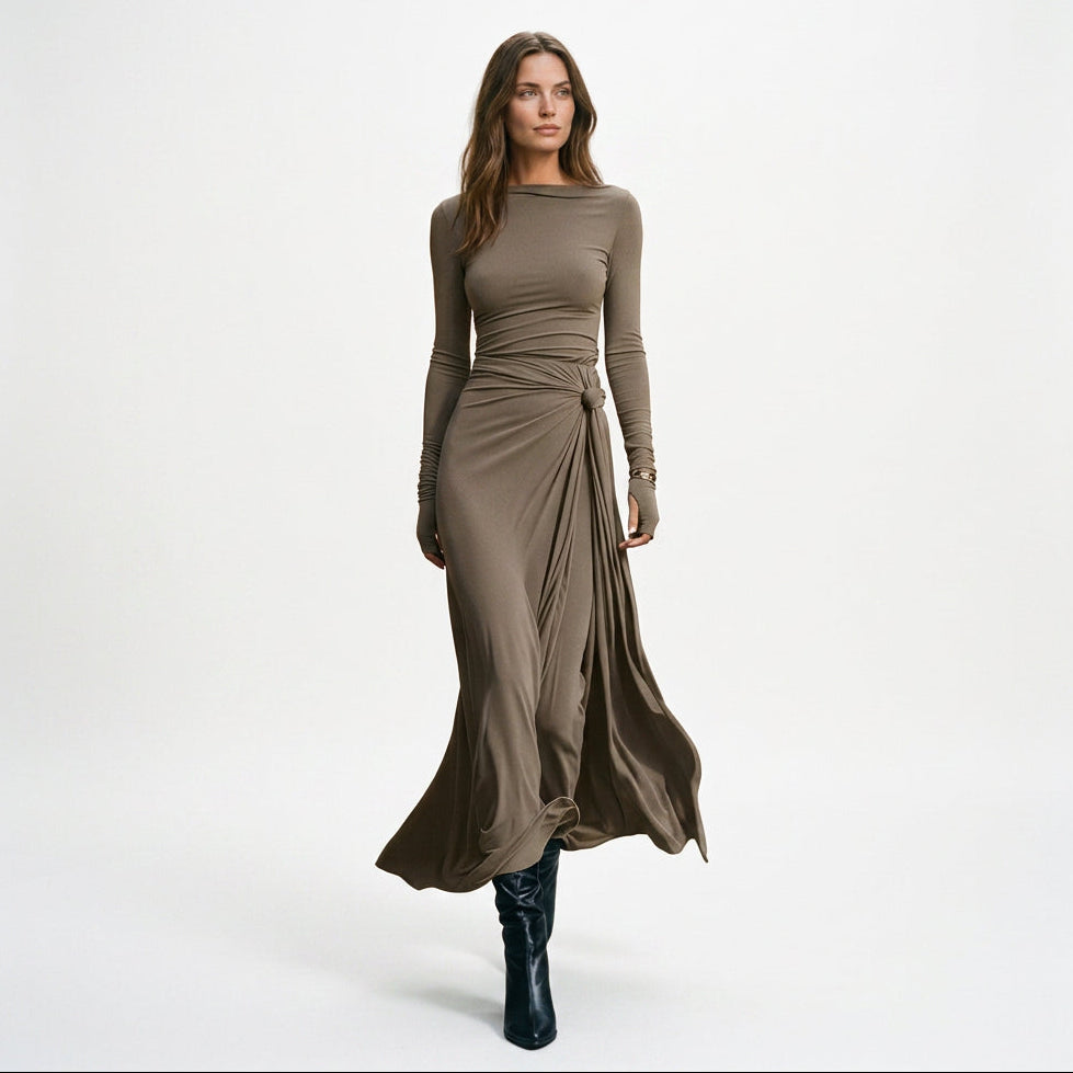 Clara - Elegant Grey Wrap Maxi Dress for Women
