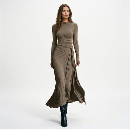 Clara - Elegant Grey Wrap Maxi Dress for Women