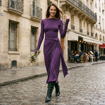 Clara - Elegant Grey Wrap Maxi Dress for Women