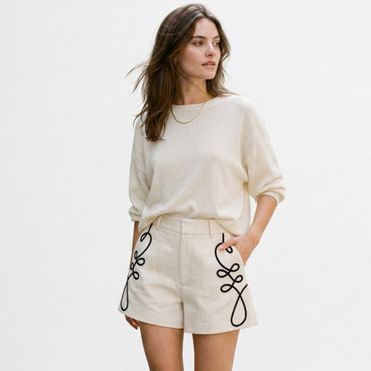 Isolde - Stylish Embroidered Wide Leg Women's Shorts