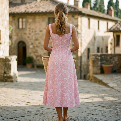Valentina - Elegant Floral Lace Midi Dress for Women