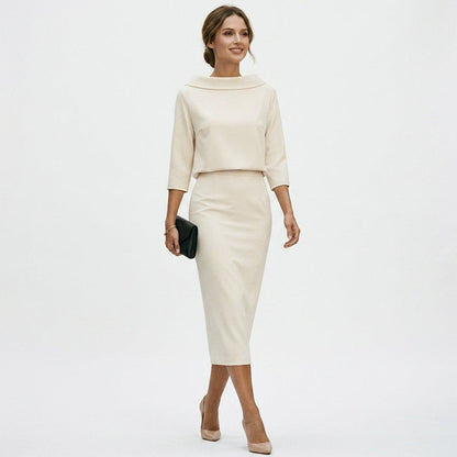 Calista - Elegant Boat Neck Top and Midi Skirt Set