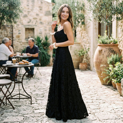 Selene - Elegant Lace Maxi Evening Gown for Formal Events