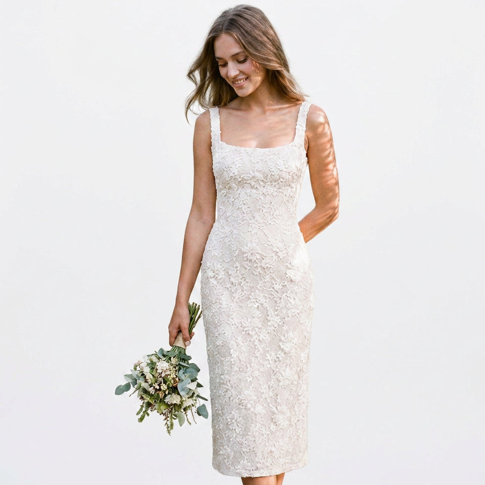 Valentina - Elegant Floral Lace Midi Dress for Women