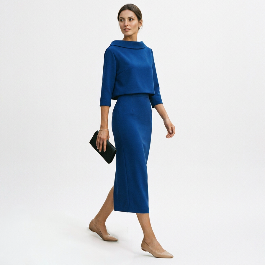 Calista - Elegant Boat Neck Top and Midi Skirt Set