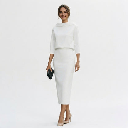 Calista - Elegant Boat Neck Top and Midi Skirt Set