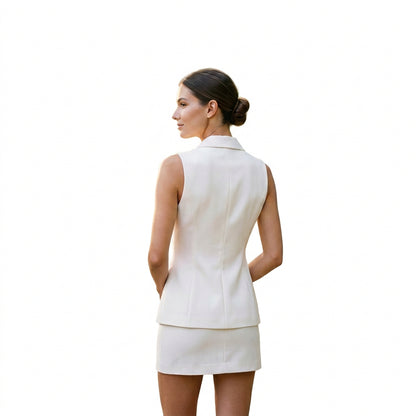 Abigail- Elegant White Sleeveless Blazer Dress DONE 06-11-2026