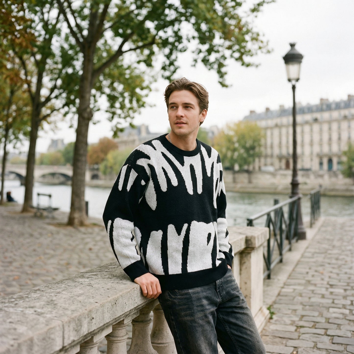 Abstract Knit Mens Sweater for Winter