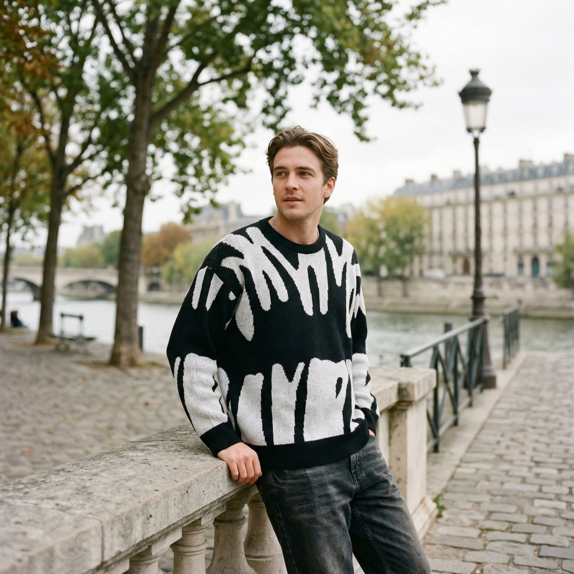 Abstract Knit Mens Sweater for Winter