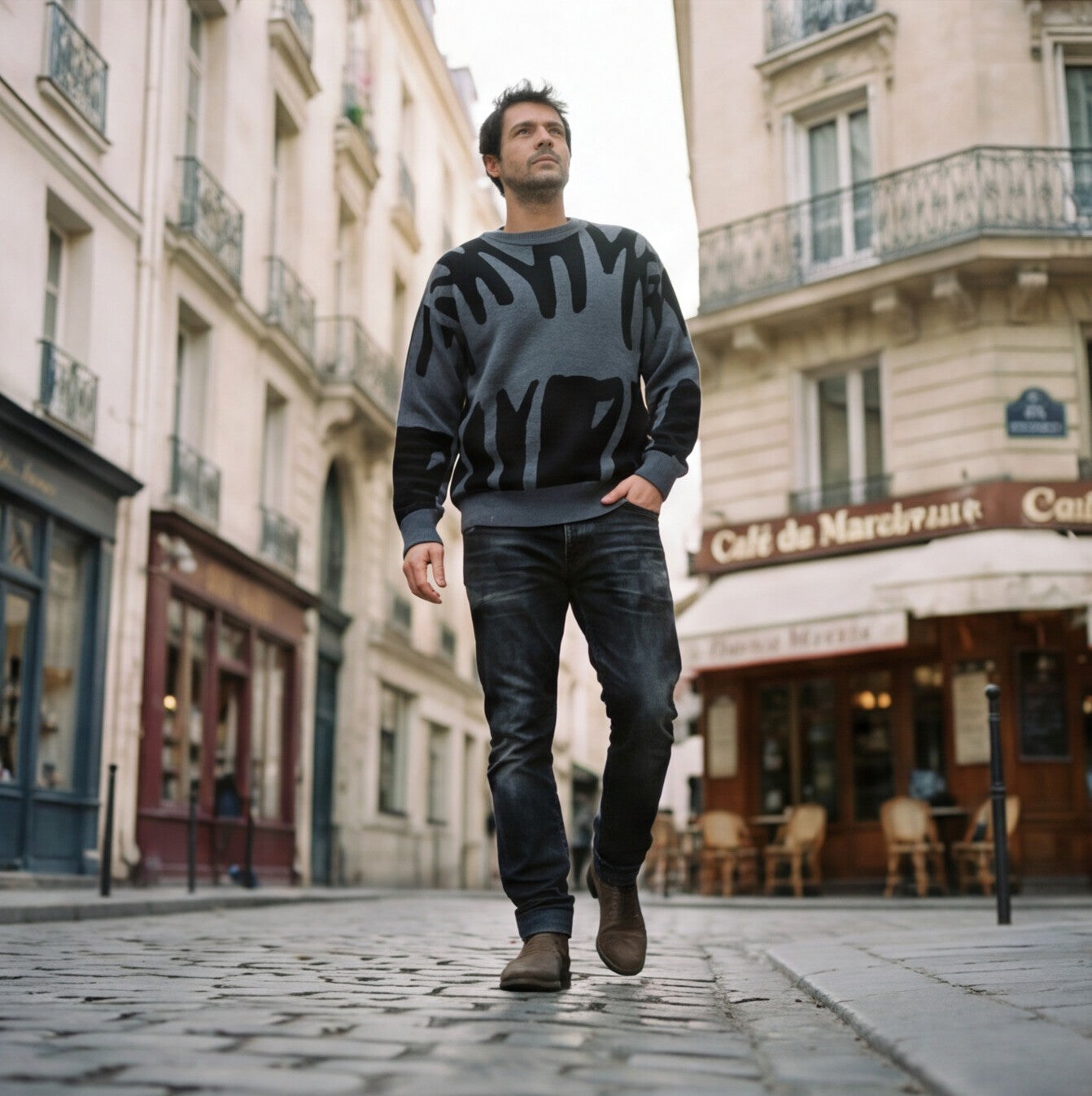 Abstract Knit Mens Sweater for Winter