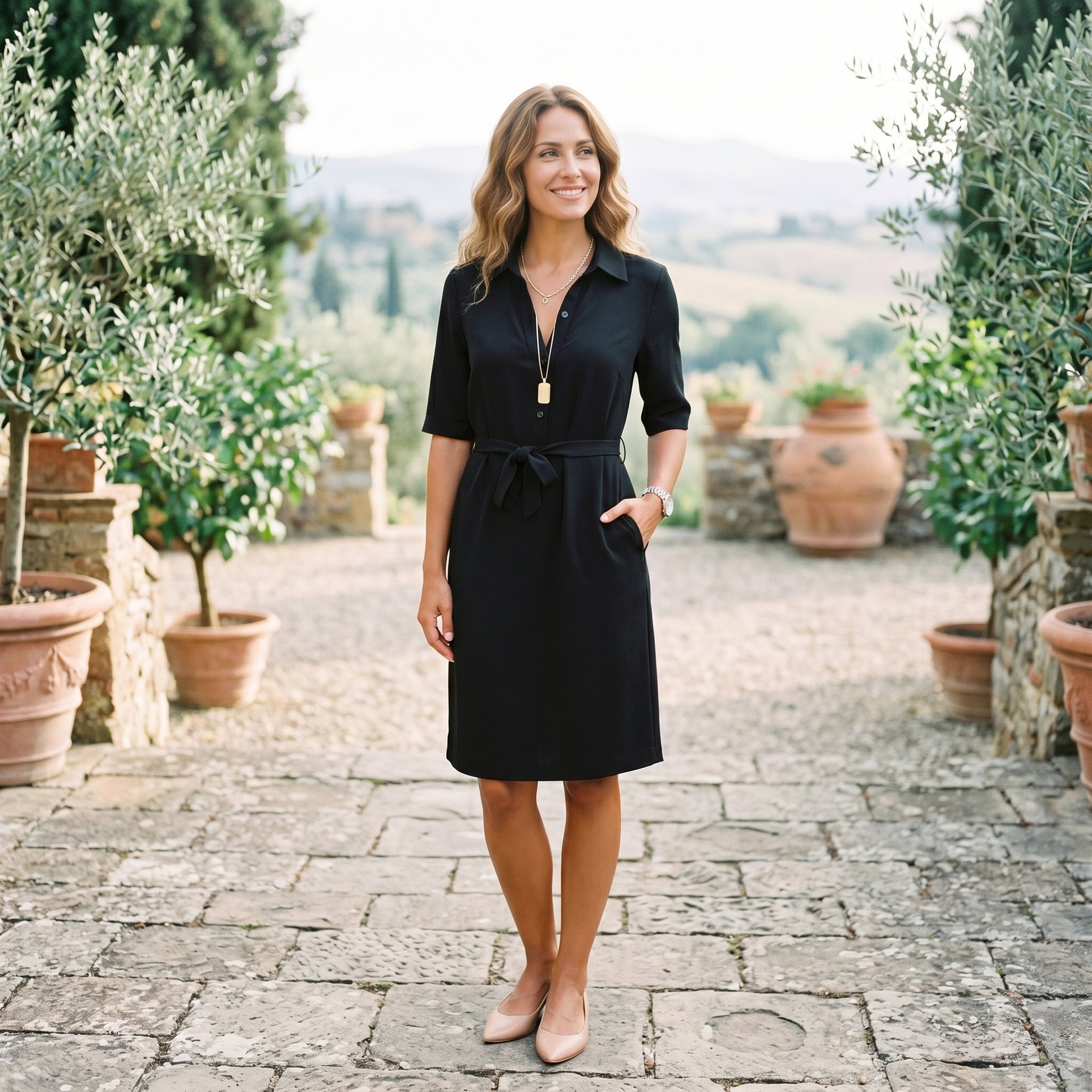 Adeline - Elegant Black Midi Dress with Sleeves for Women DONE 05-14-2026
