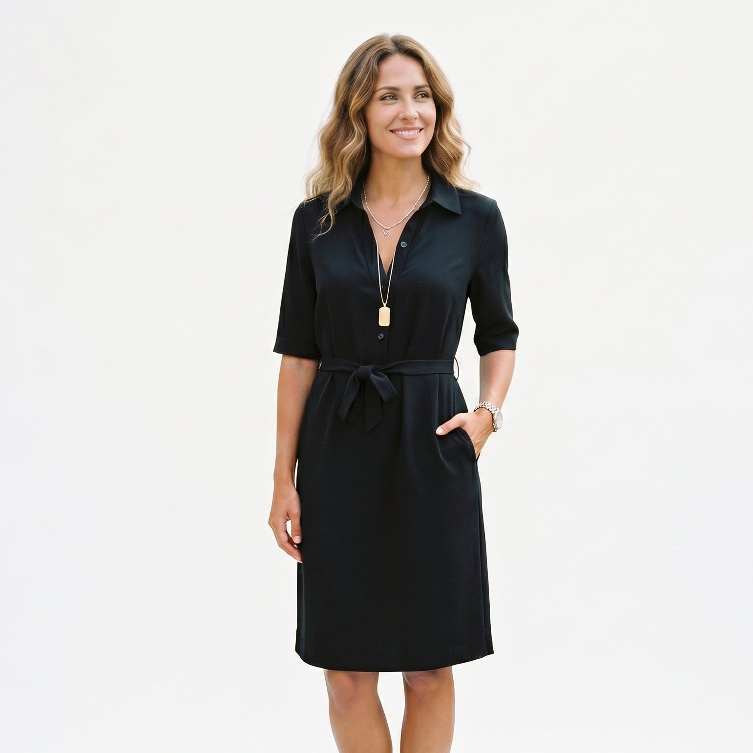 Adeline - Elegant Black Midi Dress with Sleeves for Women DONE 05-14-2026
