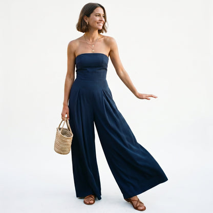 Althea - Elegant Strapless Wide-Leg Jumpsuit