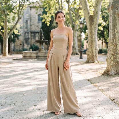 Althea - Elegant Strapless Wide-Leg Jumpsuit