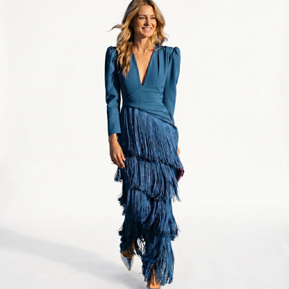 Amara - Elegant Fringe Detail Maxi Dress DONE