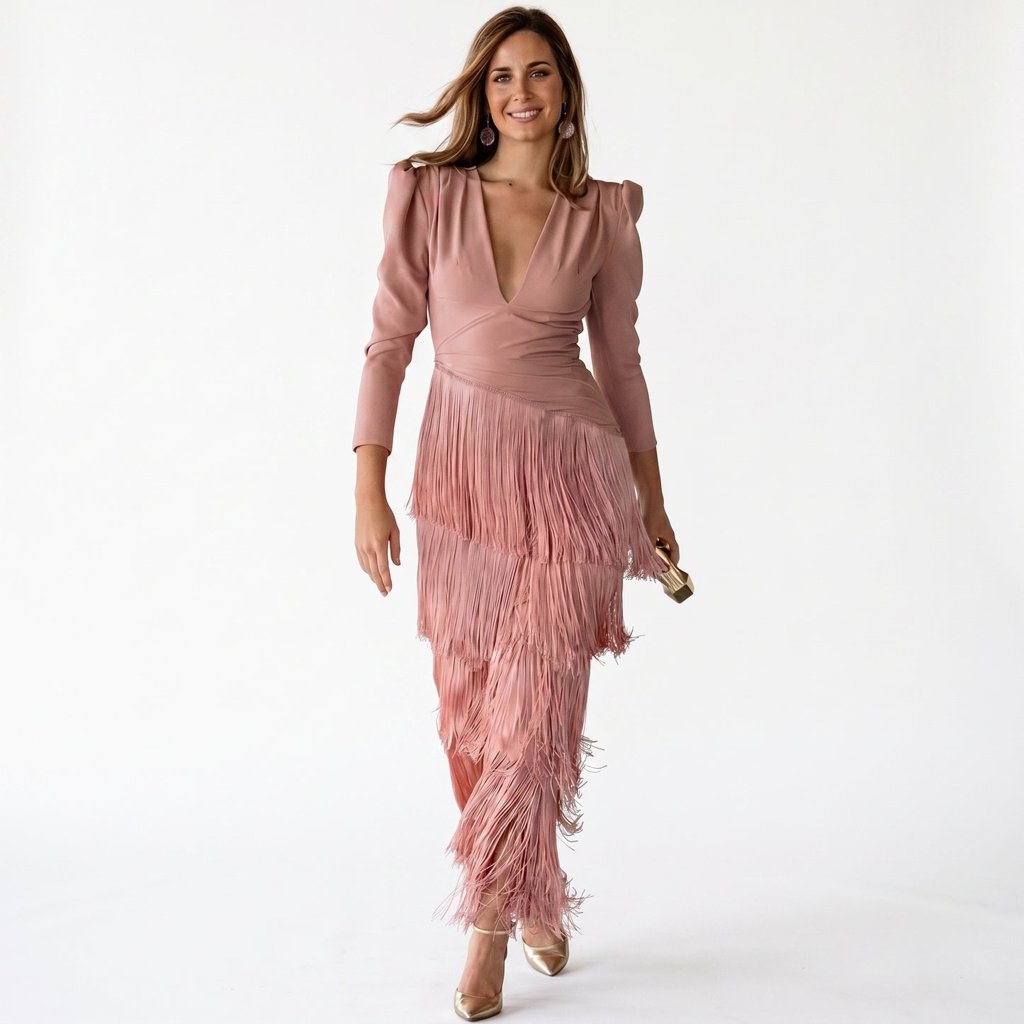 Amara - Elegant Fringe Detail Maxi Dress DONE