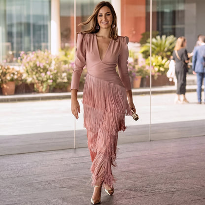 Amara - Elegant Fringe Detail Maxi Dress DONE