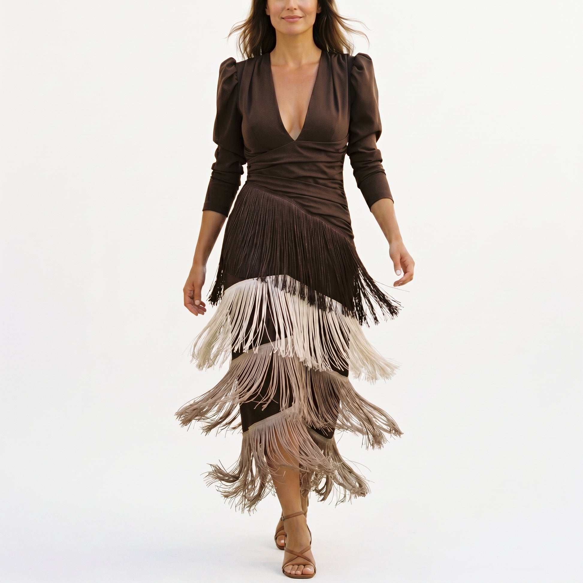 Amara - Elegant Fringe Detail Maxi Dress DONE