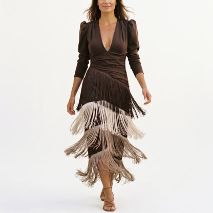 Amara - Elegant Fringe Detail Maxi Dress DONE