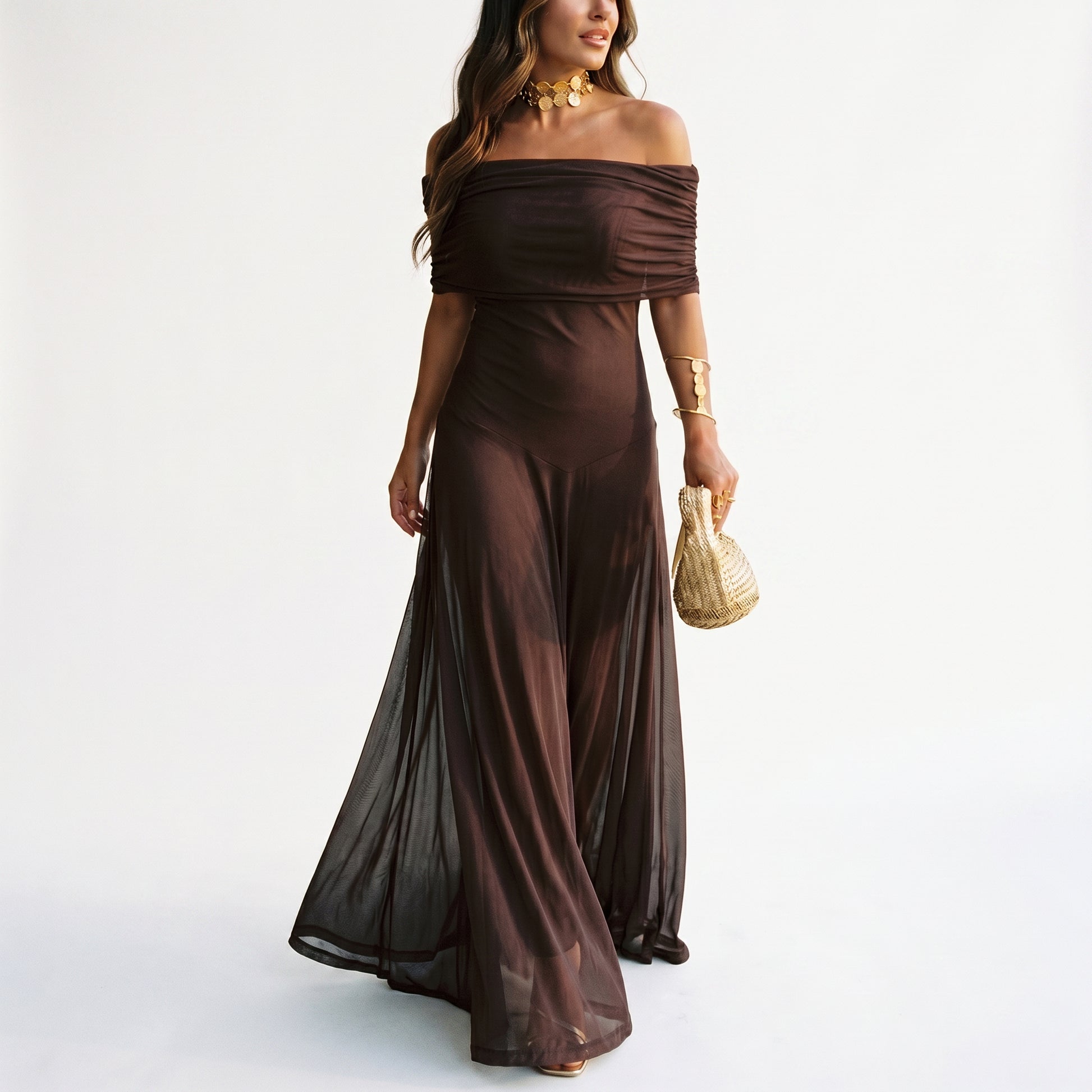 Amara - Ethereal Off Shoulder Maxi Dress for Women DONE