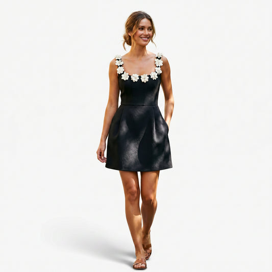 Amara - Floral Appliqué Summer Mini Dress DONE