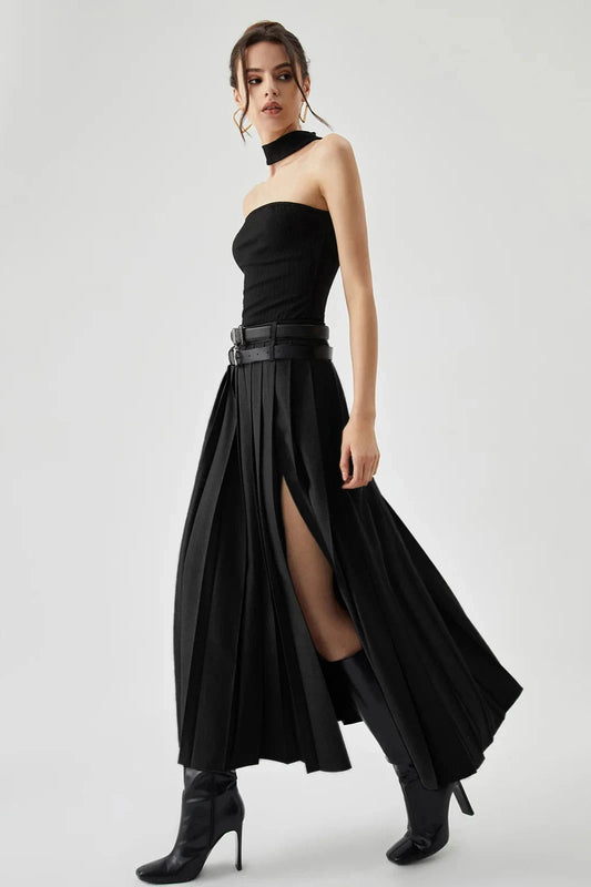Amara - Elegant Pleated Black Maxi Skirt for Women 0