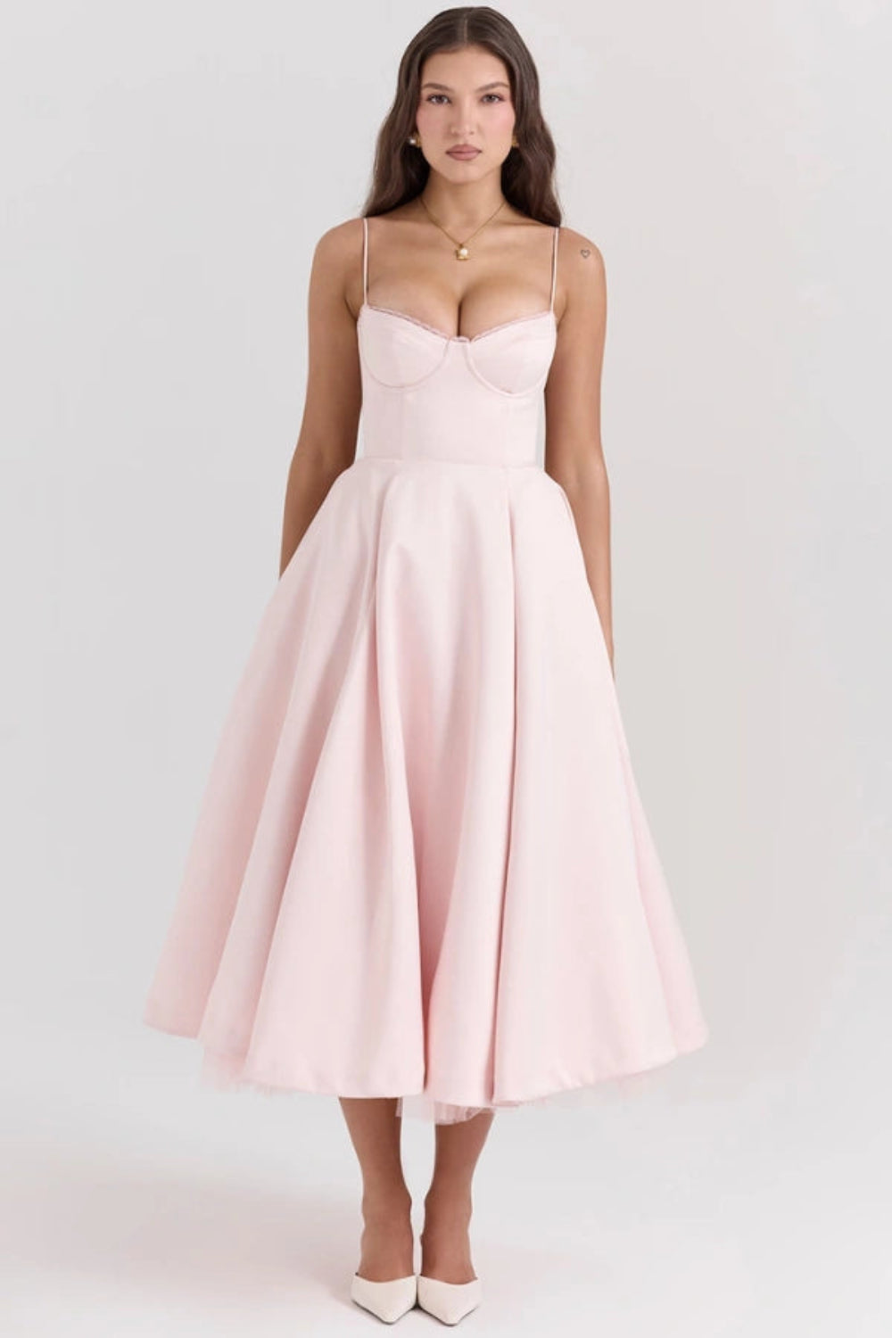 Amara - Elegant Satin Midi Dress for Women in Blush Pink 0