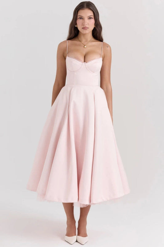 Amara - Elegant Satin Midi Dress for Women in Blush Pink 0