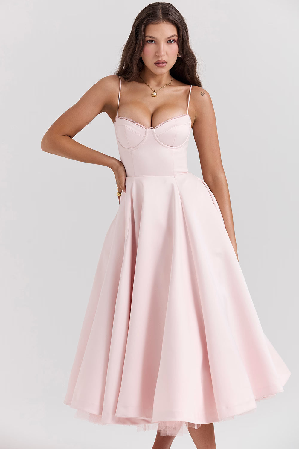 Amara - Elegant Satin Midi Dress for Women in Blush Pink 1