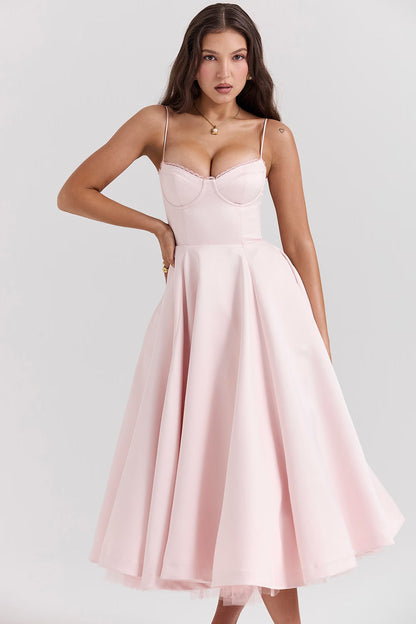 Amara - Elegant Satin Midi Dress for Women in Blush Pink 1