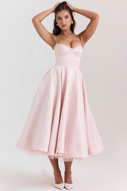 Amara - Elegant Satin Midi Dress for Women in Blush Pink 2