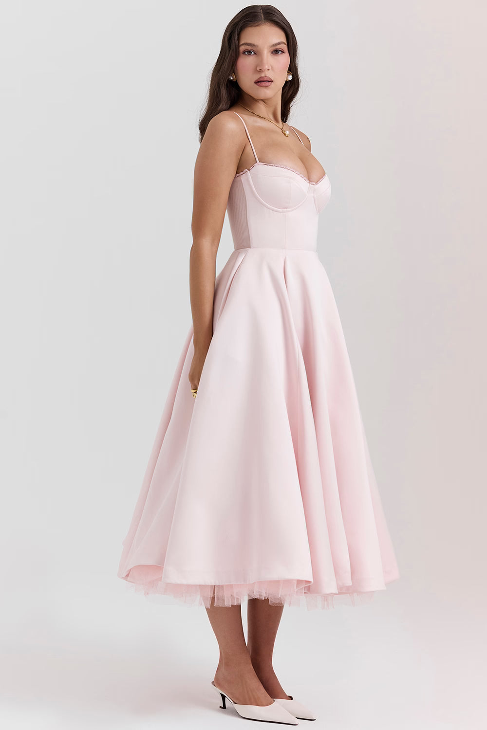 Amara - Elegant Satin Midi Dress for Women in Blush Pink 3